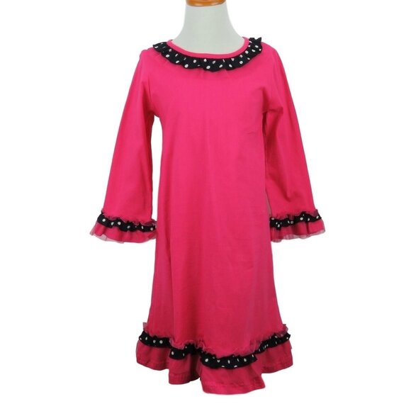 KoKo Nut Dress Girls Size 7 Pink Polka Dot Lace Trim Long Sleeve NWT - Picture 3 of 7